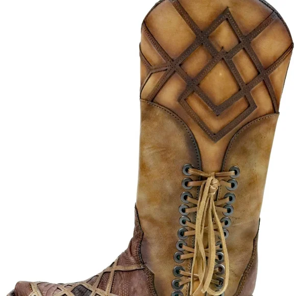 CORRAL size 7.5 C3189 Honey Lizard Laser Overlay and Lace Up Boots